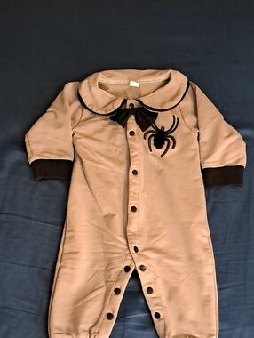Neutral Tan Baby Romper with Black Spider Accent
